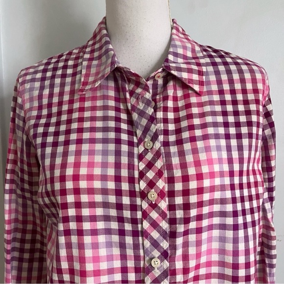 Talbots • Pink Purple White Plaid Button Down Shirt - Picture 2 of 4